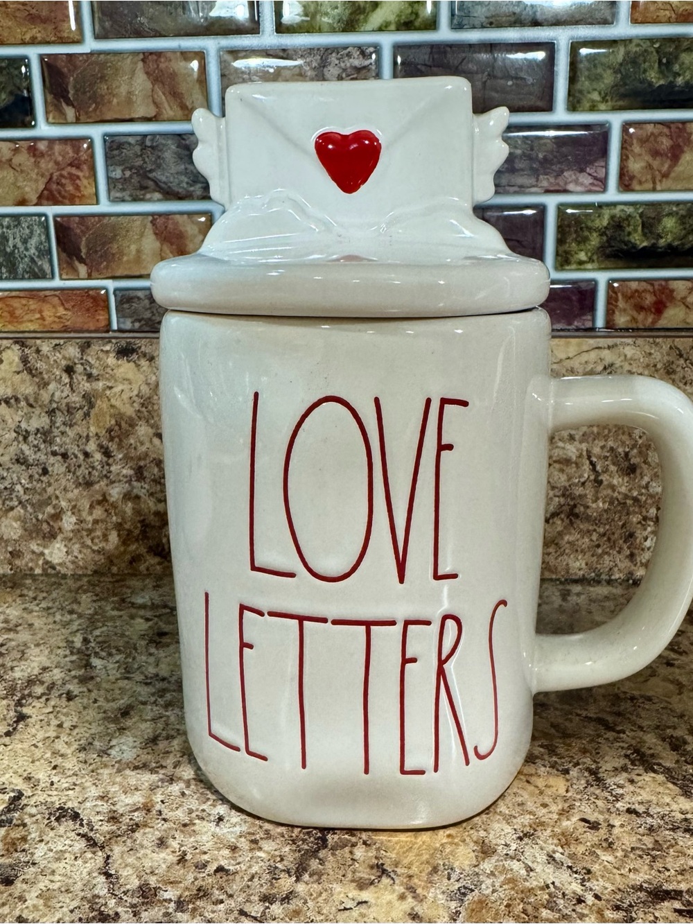 Rae Dunn 'Love Letters' Mug with Red Accent Lid NWOT